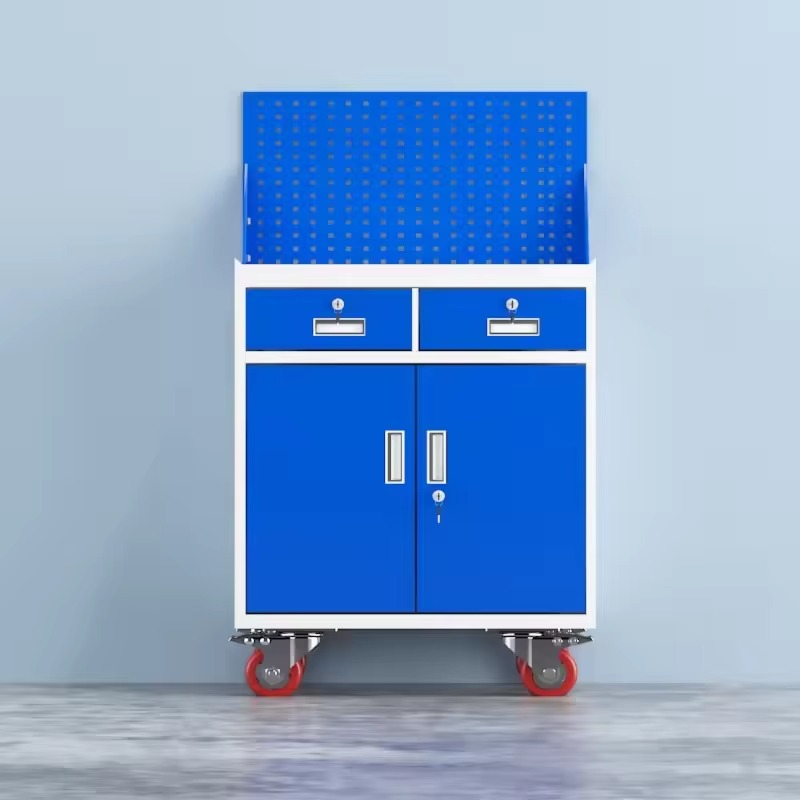 2025Modern 2-Drawer Mobile Workshop Tool Storage Cabinet Stainless Steel Wood Panel Mobile Tool Cart with Wheels Metal Design