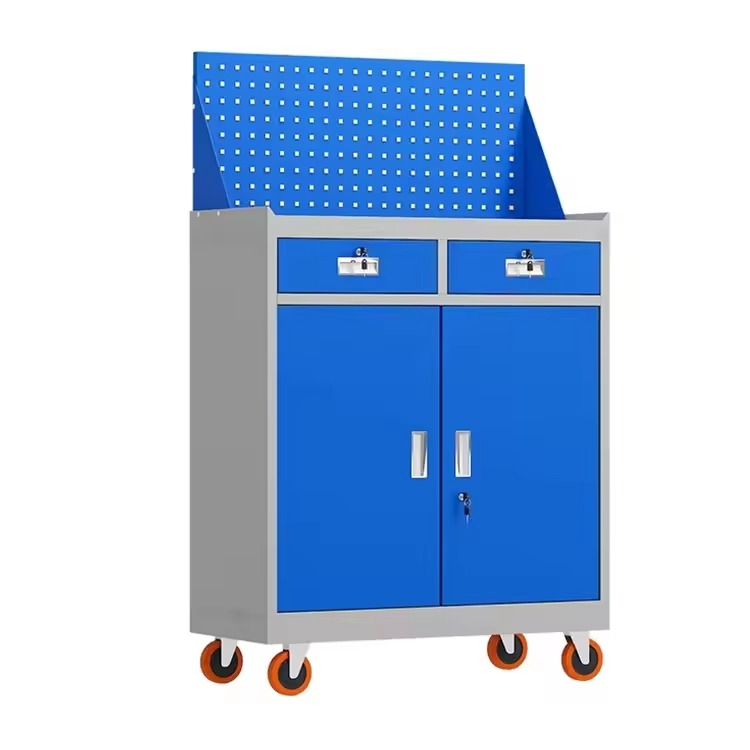 2025Modern 2-Drawer Mobile Workshop Tool Storage Cabinet Stainless Steel Wood Panel Mobile Tool Cart with Wheels Metal Design