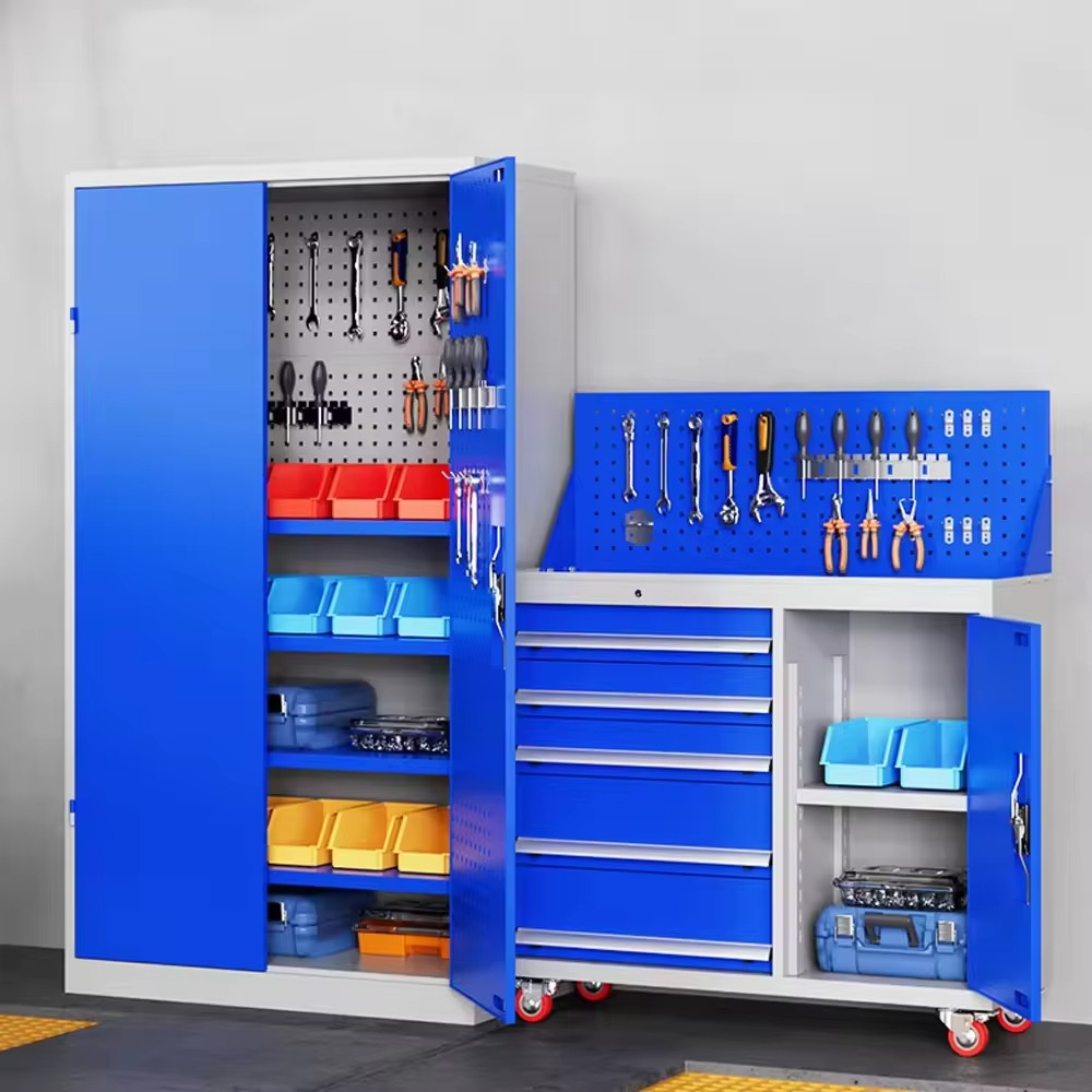 2025Modern 2-Drawer Mobile Workshop Tool Storage Cabinet Stainless Steel Wood Panel Mobile Tool Cart with Wheels Metal Design