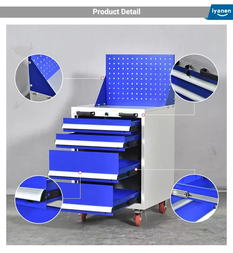 2025Modern 2-Drawer Mobile Workshop Tool Storage Cabinet Stainless Steel Wood Panel Mobile Tool Cart with Wheels Metal Design