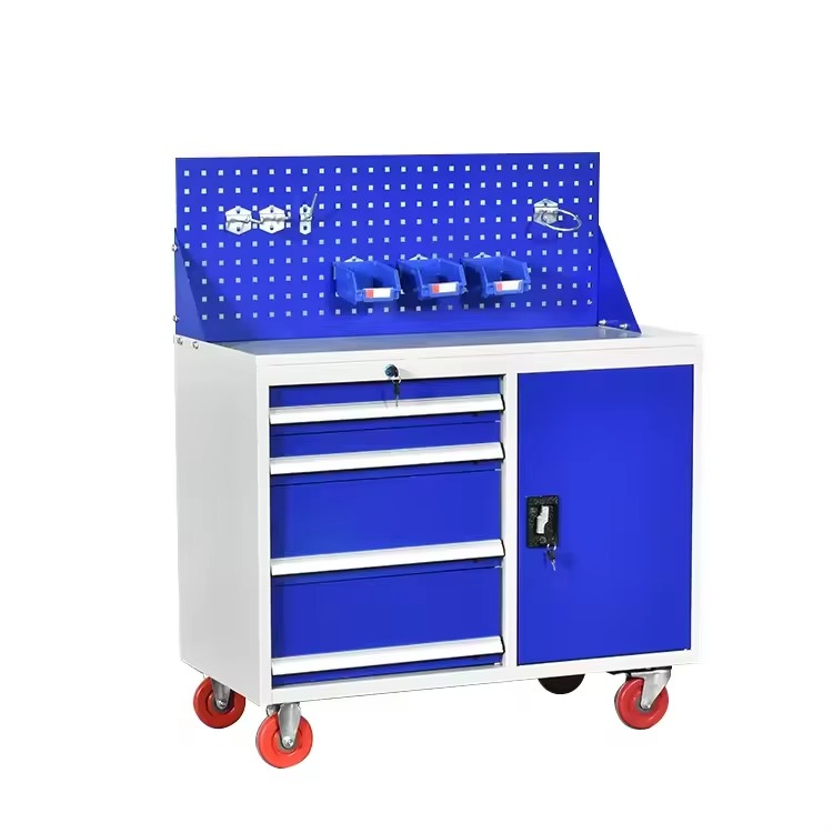2025Modern 2-Drawer Mobile Workshop Tool Storage Cabinet Stainless Steel Wood Panel Mobile Tool Cart with Wheels Metal Design