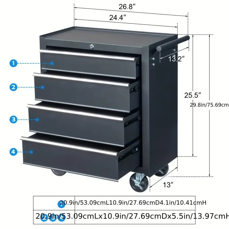 Single Base Cabinet 4 Drawer Steel Black 330 Pound Instrument Cart Storage Room