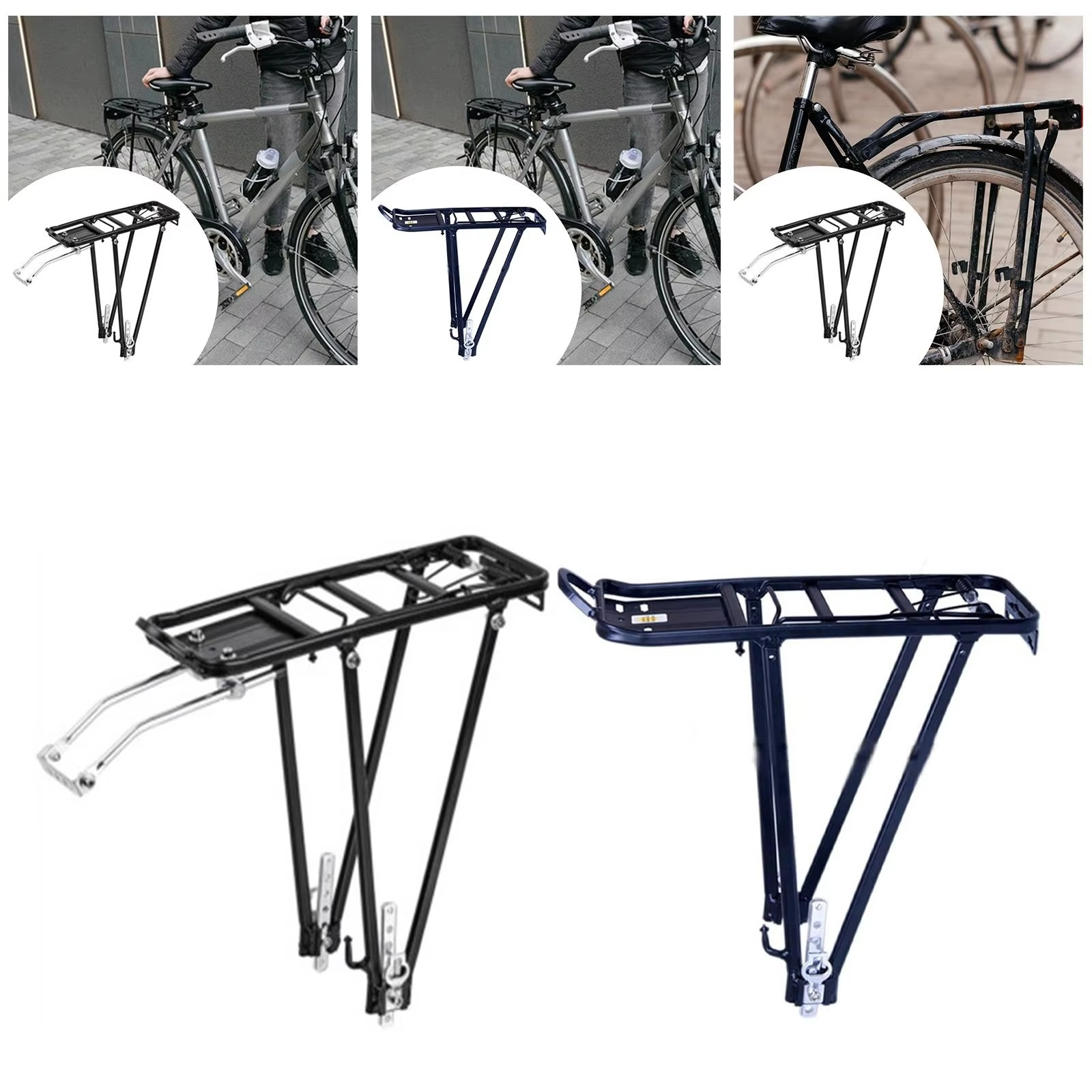 Bike Rear Rack Easy Installation for 24"-28" Frames Heavy Duty Bike Cargo Rack Bracket for Road Bikes Delivery Commuting Cycling