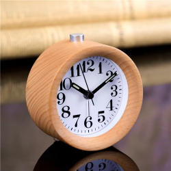 Wooden Clock Handmade Classic Small Round Wood Silent Light Desk Alarm Clock With Desk Lamp for Home dropshipping