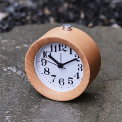 Wooden Clock Handmade Classic Small Round Wood Silent Light Desk Alarm Clock With Desk Lamp for Home dropshipping