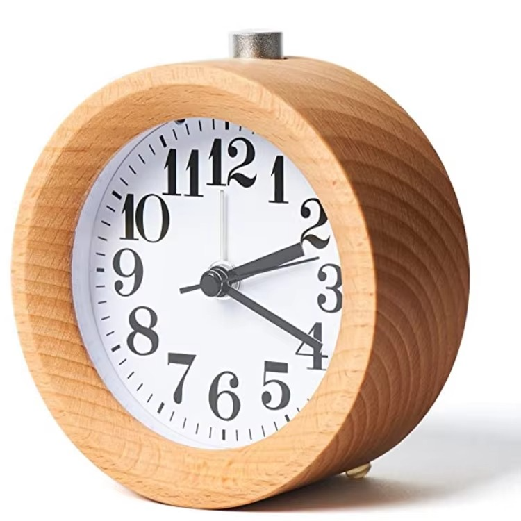 Wooden Clock Handmade Classic Small Round Wood Silent Light Desk Alarm Clock With Desk Lamp for Home dropshipping