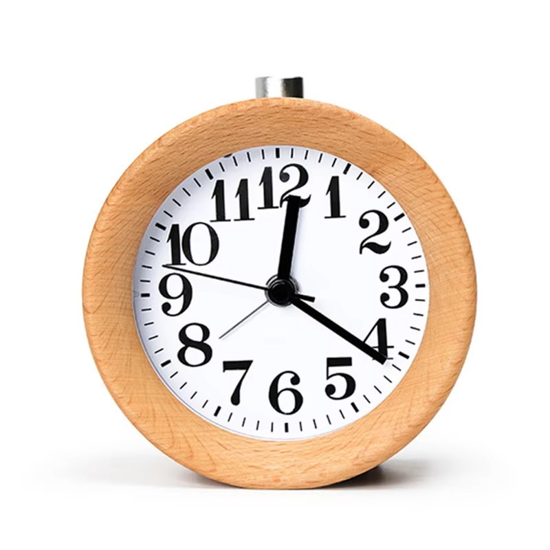 Wooden Clock Handmade Classic Small Round Wood Silent Light Desk Alarm Clock With Desk Lamp for Home dropshipping