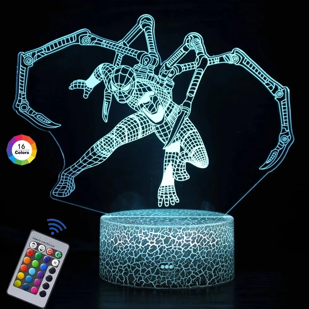 Spiderman Toys Kids 16 Color Remote Control Night Light Superhero Christmas Gift Birthday 3D Illusion Lamp for Kid Gift