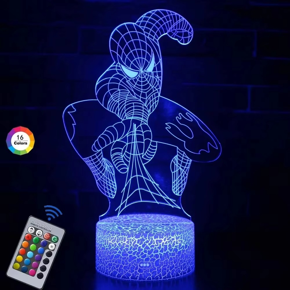Spiderman Toys Kids 16 Color Remote Control Night Light Superhero Christmas Gift Birthday 3D Illusion Lamp for Kid Gift