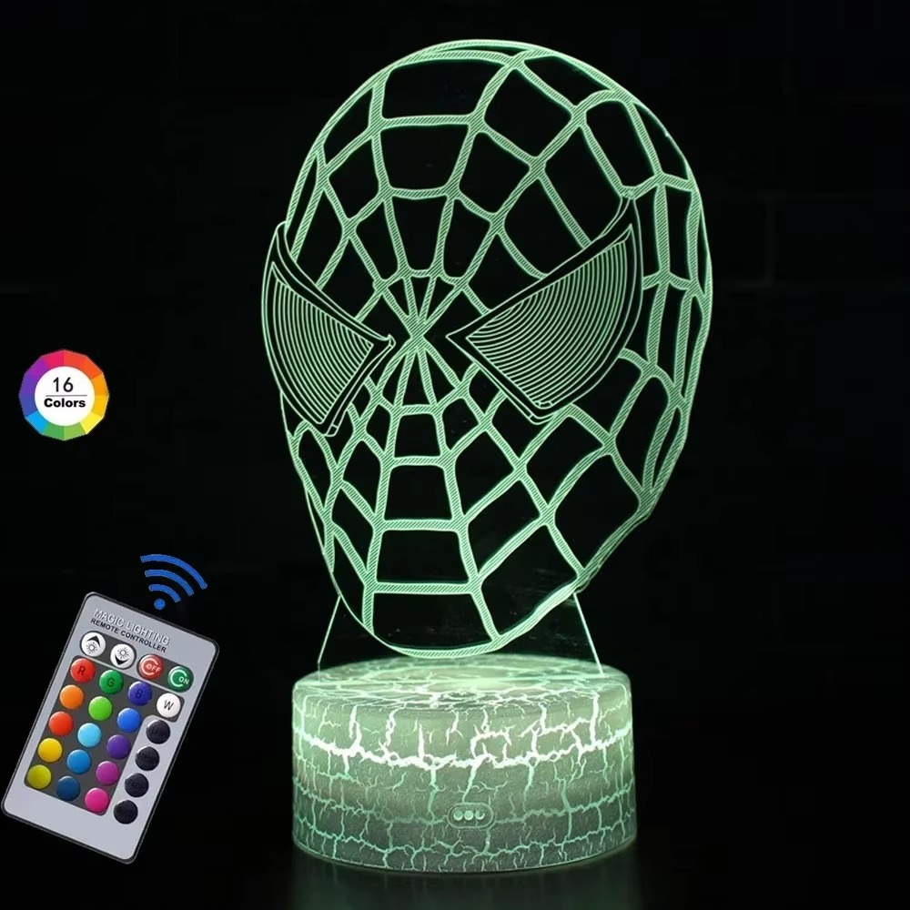 Spiderman Toys Kids 16 Color Remote Control Night Light Superhero Christmas Gift Birthday 3D Illusion Lamp for Kid Gift