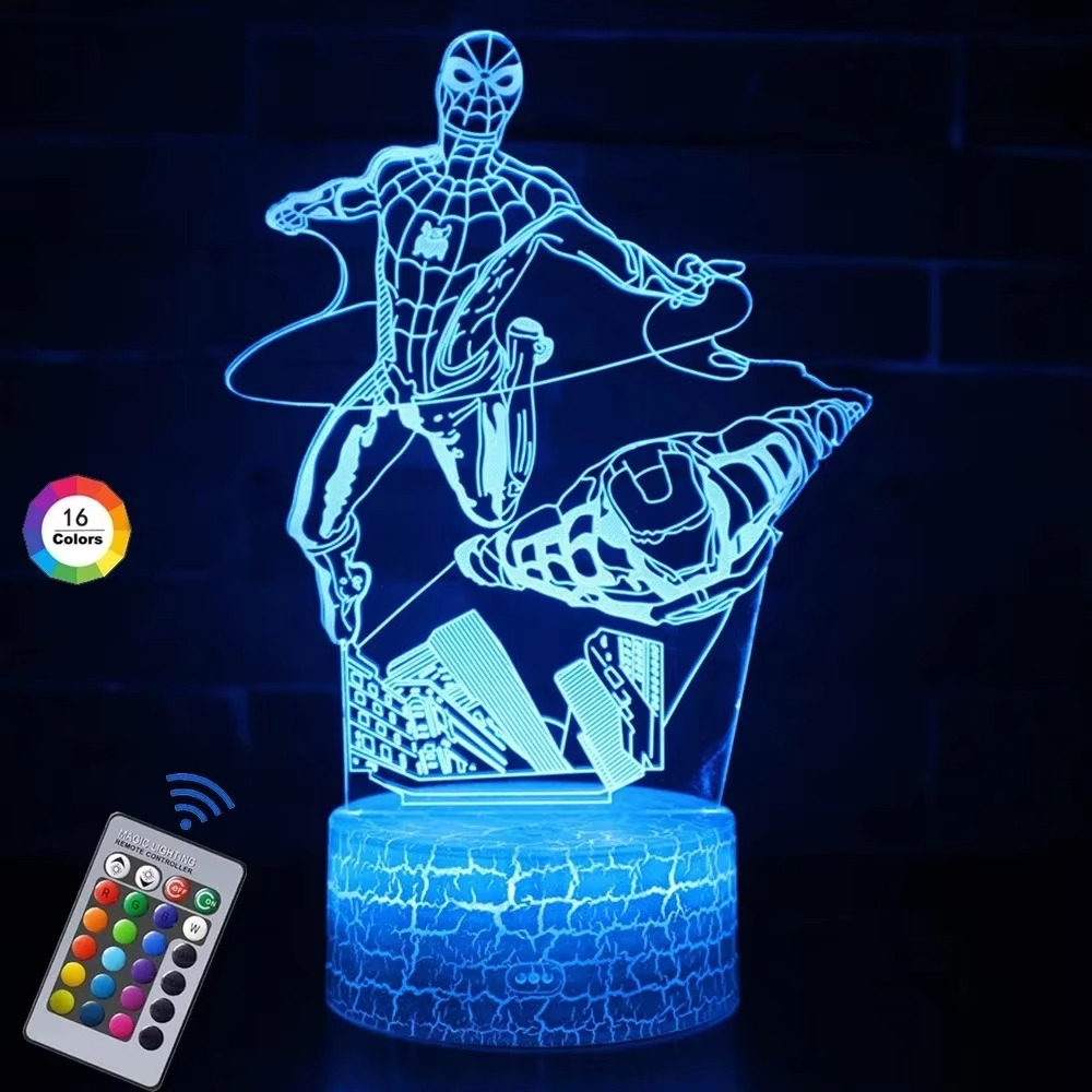 Spiderman Toys Kids 16 Color Remote Control Night Light Superhero Christmas Gift Birthday 3D Illusion Lamp for Kid Gift