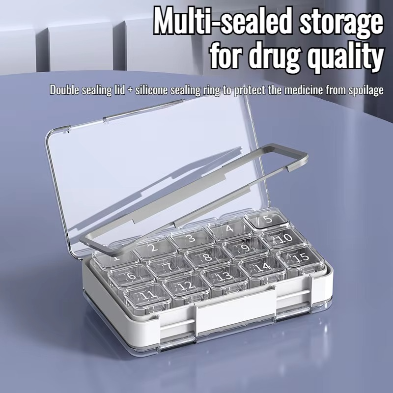 Portable Pill Box Double Compartment Double Layer Sealed Organizer 30 Day Medicine Carrying Case