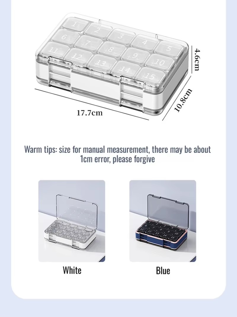 Portable Pill Box Double Compartment Double Layer Sealed Organizer 30 Day Medicine Carrying Case