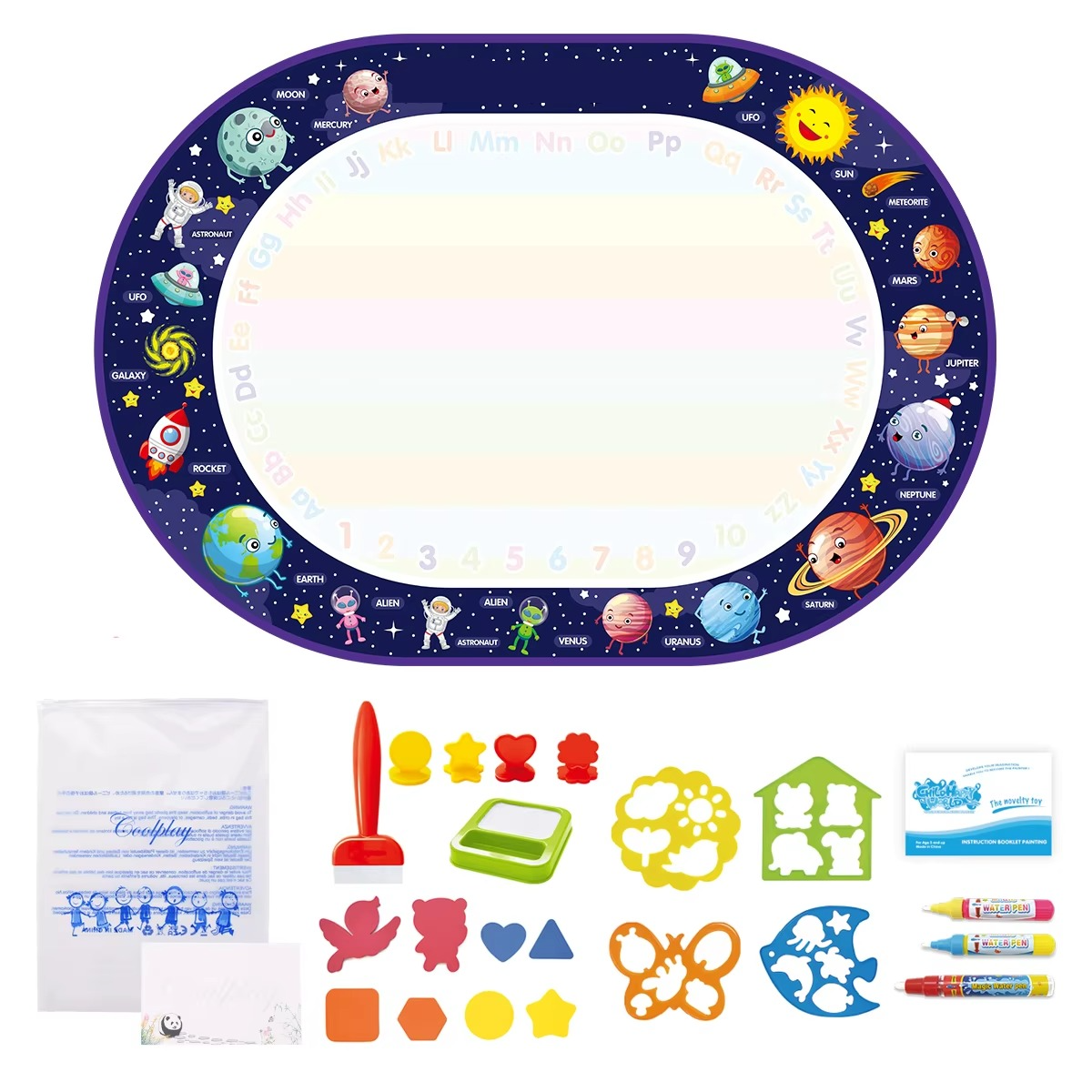 100x80CM Magic Water Drawing Mat Coloring Doodle With Reusable Magic Pens Montessori Painting Board Educational Toys Kids Gifts
