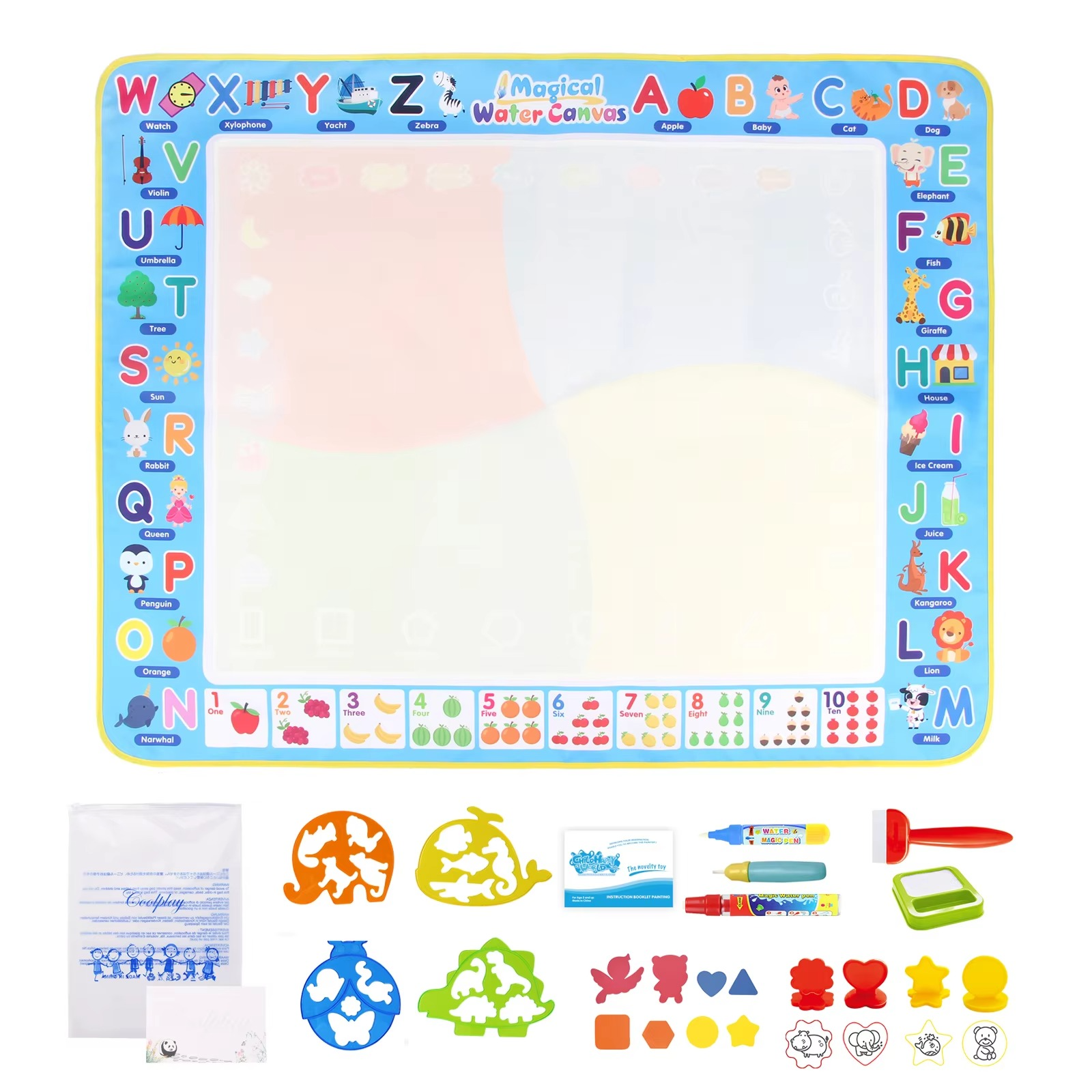 100x80CM Magic Water Drawing Mat Coloring Doodle With Reusable Magic Pens Montessori Painting Board Educational Toys Kids Gifts