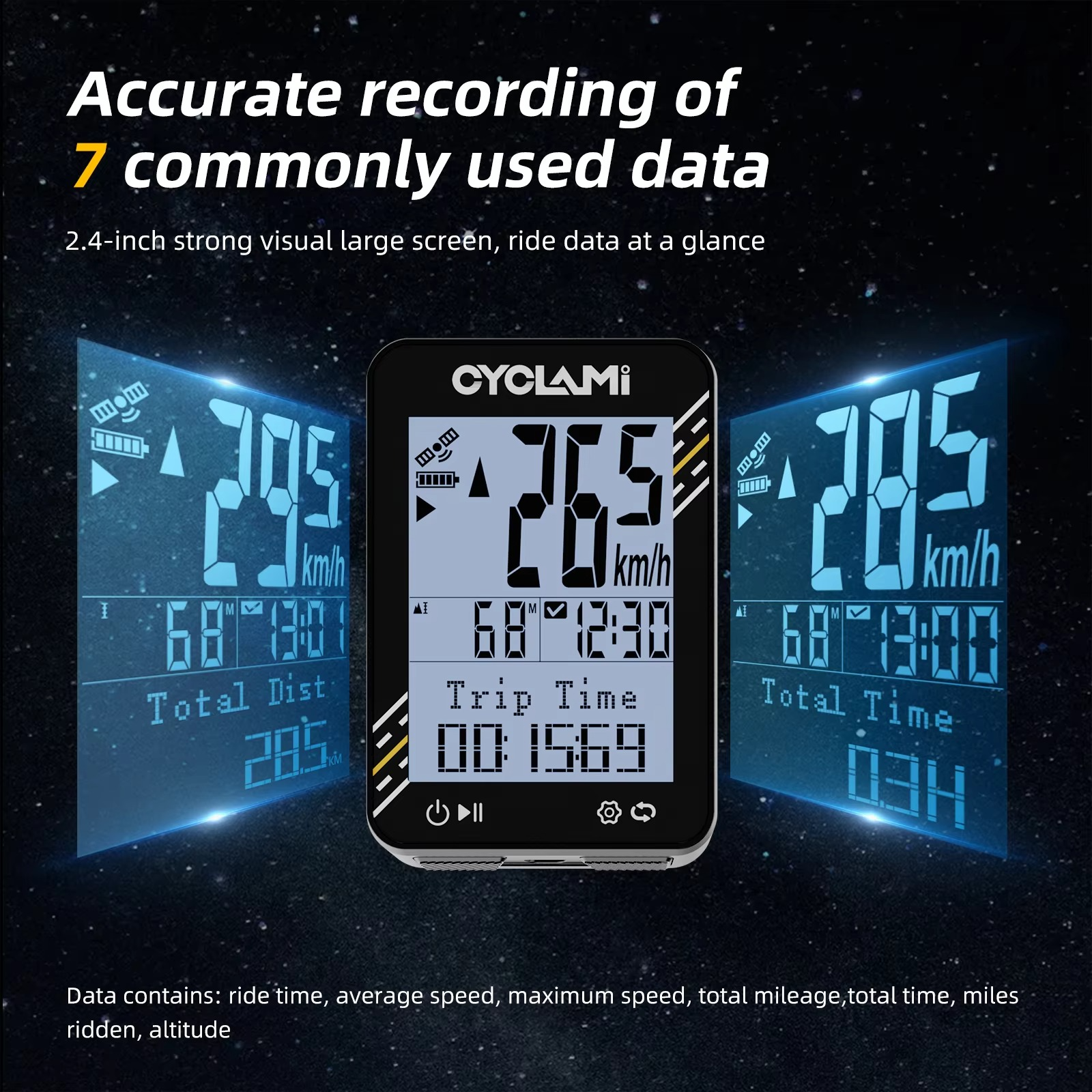 CYCLAMI Bicycle Computer GPS Odometer Cycling Bike Computer Riding Wireless Speedometer 2.4 Inch Large Screen
