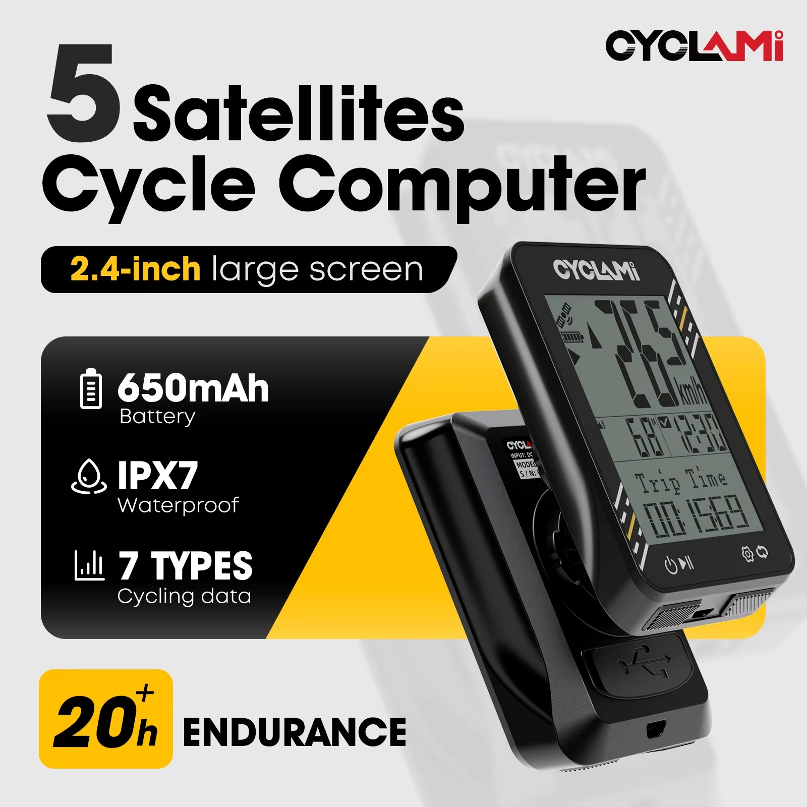 CYCLAMI Bicycle Computer GPS Odometer Cycling Bike Computer Riding Wireless Speedometer 2.4 Inch Large Screen