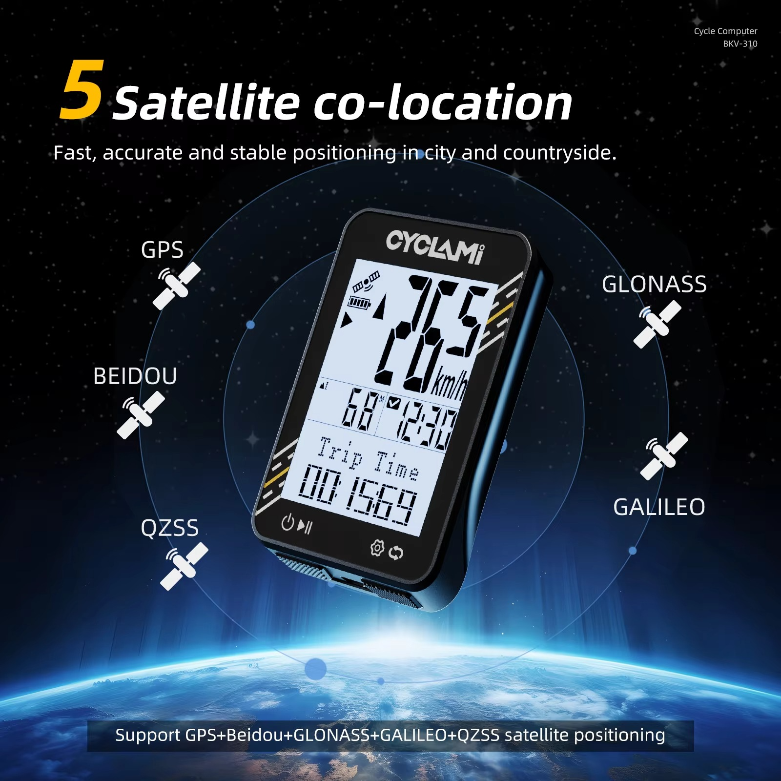 CYCLAMI Bicycle Computer GPS Odometer Cycling Bike Computer Riding Wireless Speedometer 2.4 Inch Large Screen