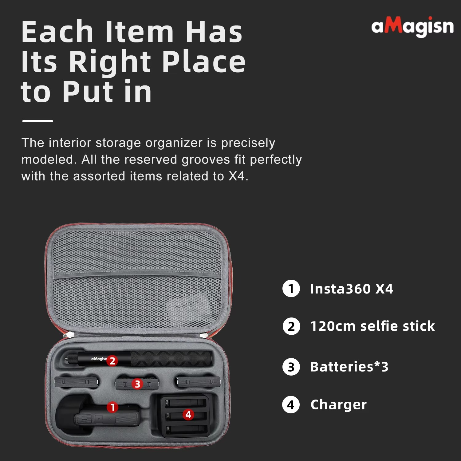 aMagisn X4 Carrying Case for Insta360 X4,Anti-water Splash Storage Bag Anti-shock Hard Protective Case,Insta 360 X4 Accessories