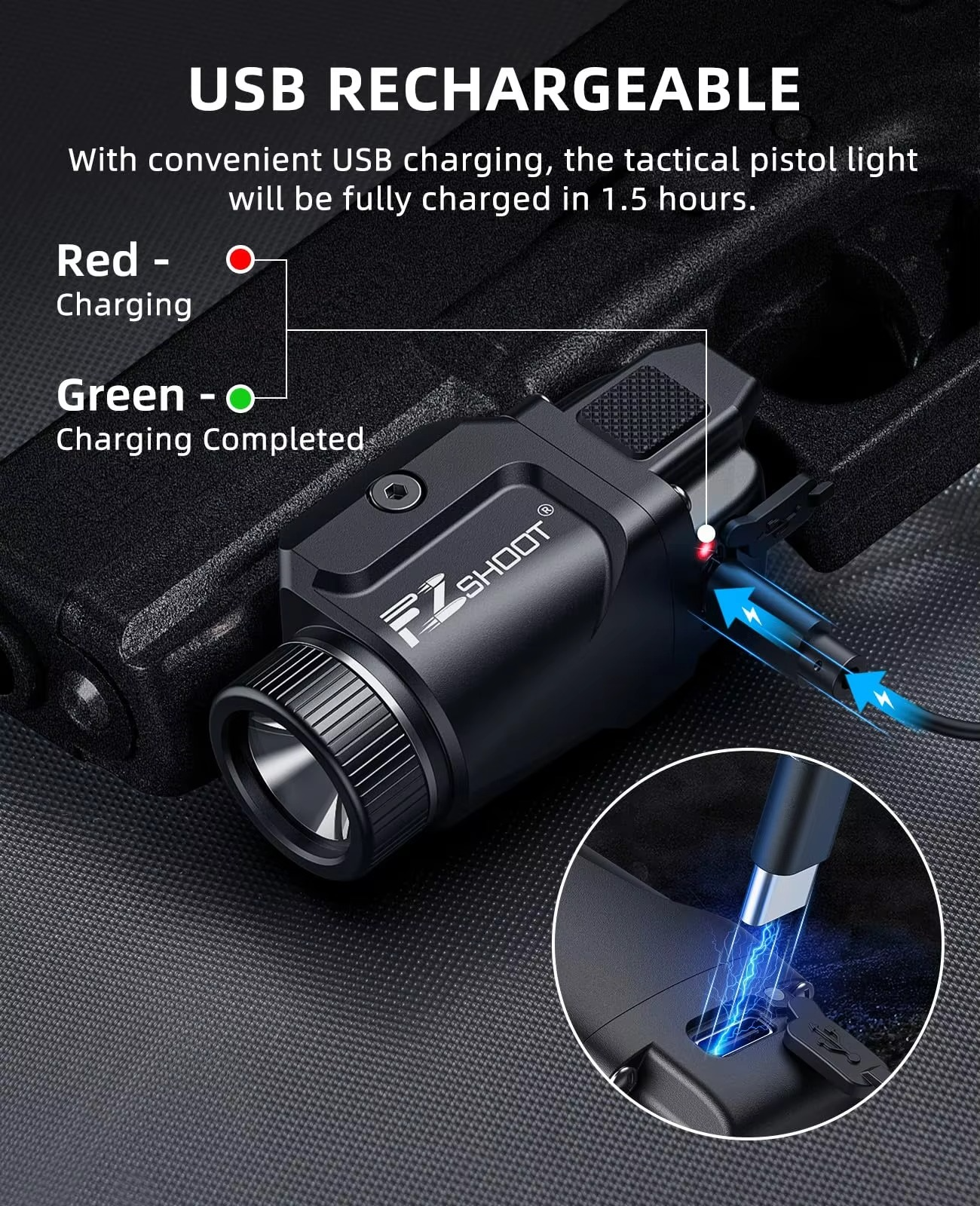 Bright Pistol Light Rechargeable Flashlight Strobe Mode For Picatinny and GL Rails Mini Gun light