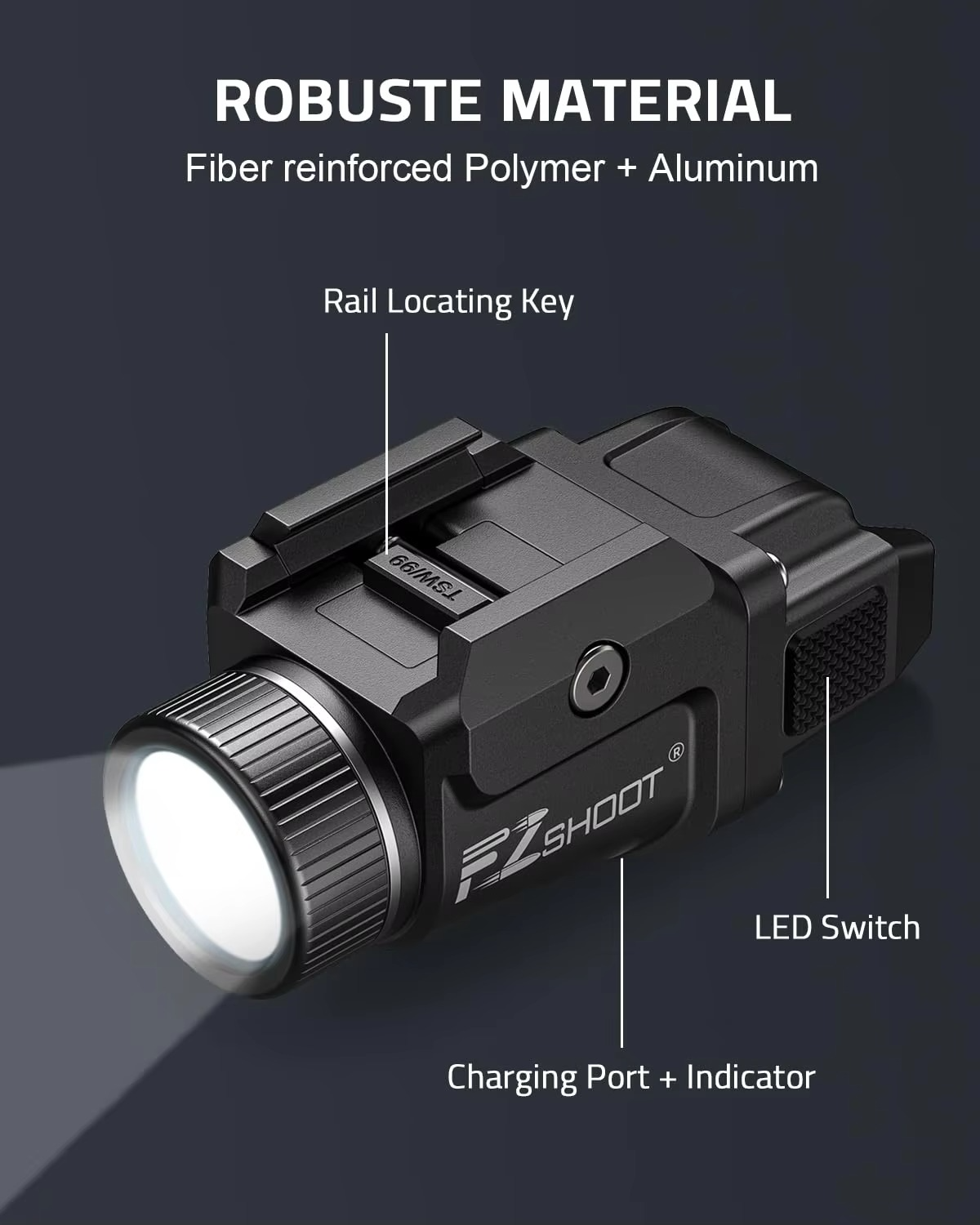 500 Lumens Pistol Light Rechargeable Flashlight with Strobe Mode For Picatinny and GL Rails Mini Gun light