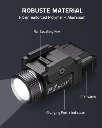 500 Lumens Pistol Light Rechargeable Flashlight with Strobe Mode For Picatinny and GL Rails Mini Gun light