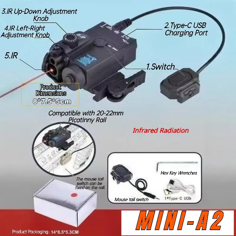 PEQ15 mouse tail switch Tactical Box ( IR Laser+Flashlight) 20mm Rail Compatible, for Airsoft Guns/Hunting/Wargame/Low-cost cos