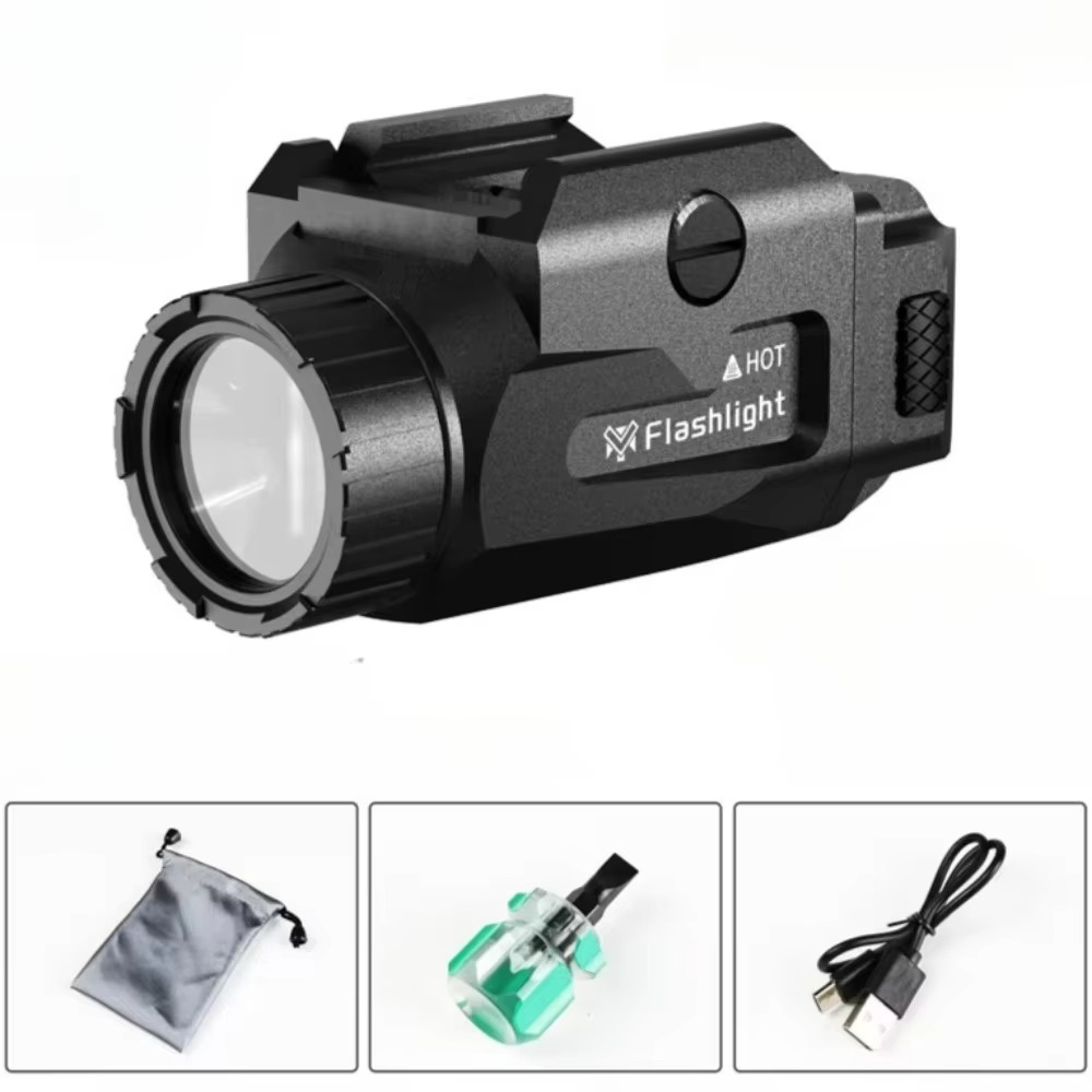 800LM Powerful Tactical Weapon Light 4 Mode USB Rechargeable Quick Release Handgun Outdoor Shooting with Picatinny Rail Mount