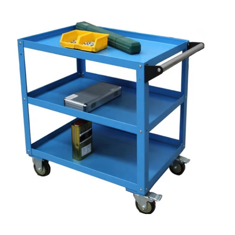 JZD Factory Factory Supply 3 Tier Heavy Duty Workshop Tool With One Drawer Four Wheels Hand Push Metal Tool Hand Cabinet