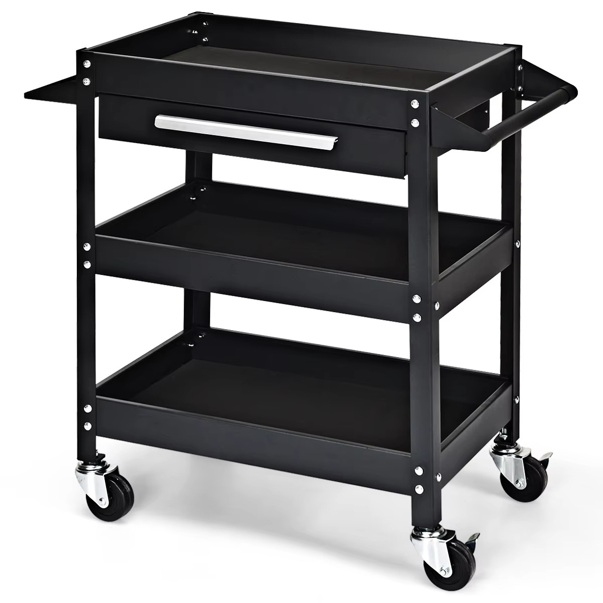 JZD Factory Factory Supply 3 Tier Heavy Duty Workshop Tool With One Drawer Four Wheels Hand Push Metal Tool Hand Cabinet