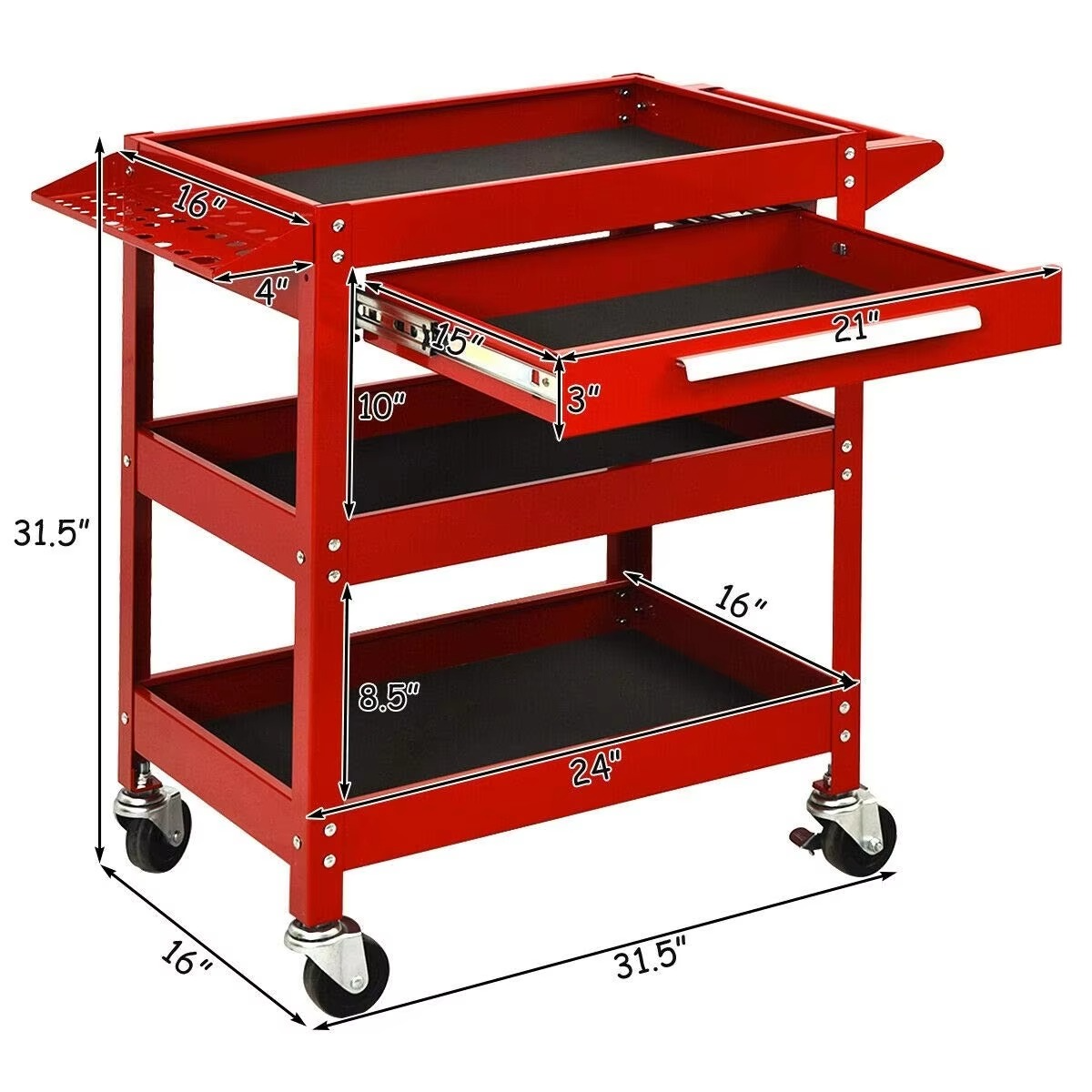 JZD Factory Factory Supply 3 Tier Heavy Duty Workshop Tool With One Drawer Four Wheels Hand Push Metal Tool Hand Cabinet