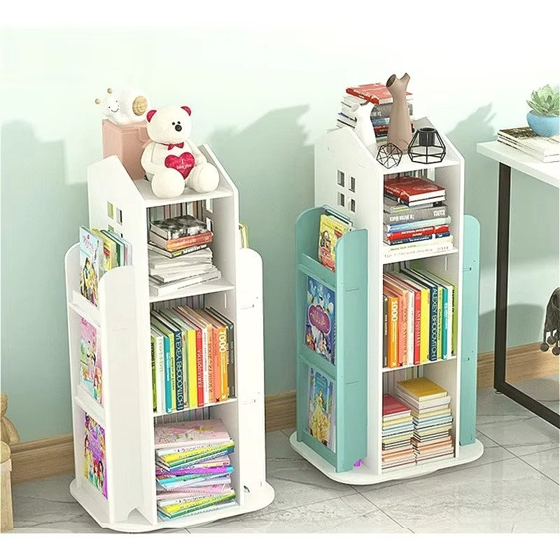 360° Rotating Kids Bookshelf - Creative Picture Book Display with Toy Storage, Space Saving Nursery Organizer desk bookshelf