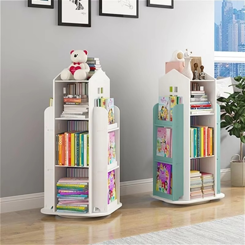 360° Rotating Kids Bookshelf - Creative Picture Book Display with Toy Storage, Space Saving Nursery Organizer desk bookshelf