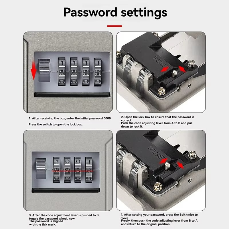 4 Digit Combination Key Box Wall Mounted Password Key Box Organizer Aluminum Alloy Key Storage Security Lock Outdoor-Y47A