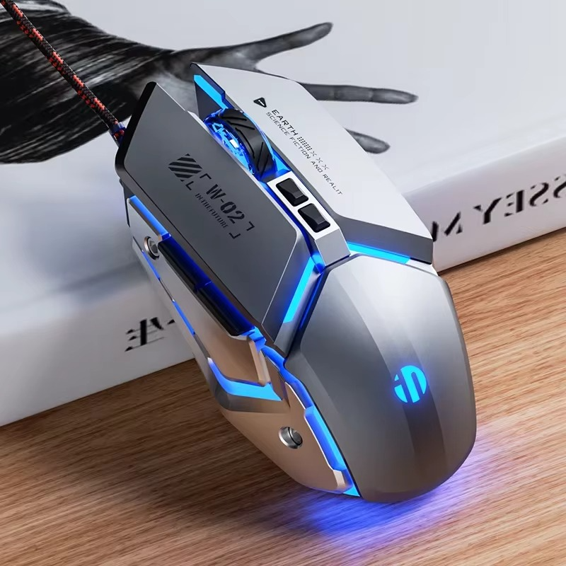 INPHIC W2 2nd Generation New Metal Style Gaming Mouse USB Wired Silent Competition 6-key Macro Programming 7000FPS Ddjustable