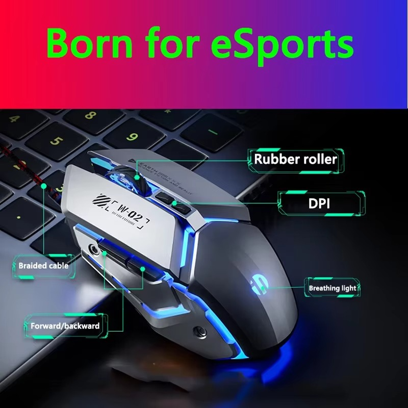 INPHIC W2 2nd Generation New Metal Style Gaming Mouse USB Wired Silent Competition 6-key Macro Programming 7000FPS Ddjustable