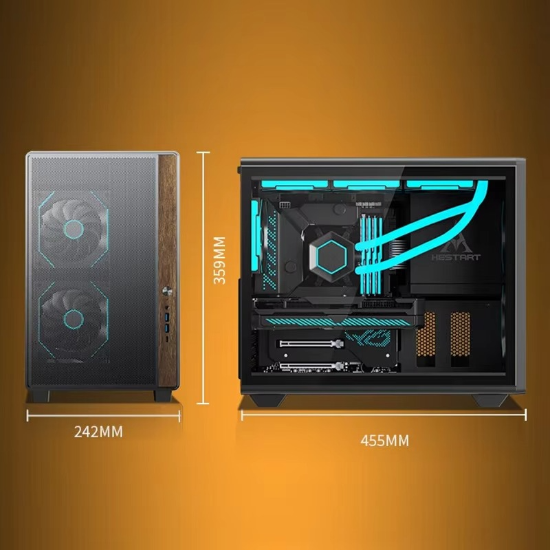Black ATX Chassis Star Rail X Desktop Light Office Computer Case Gaming Case Type-C Walnut Edging Mesh Upmarket Business PC Case