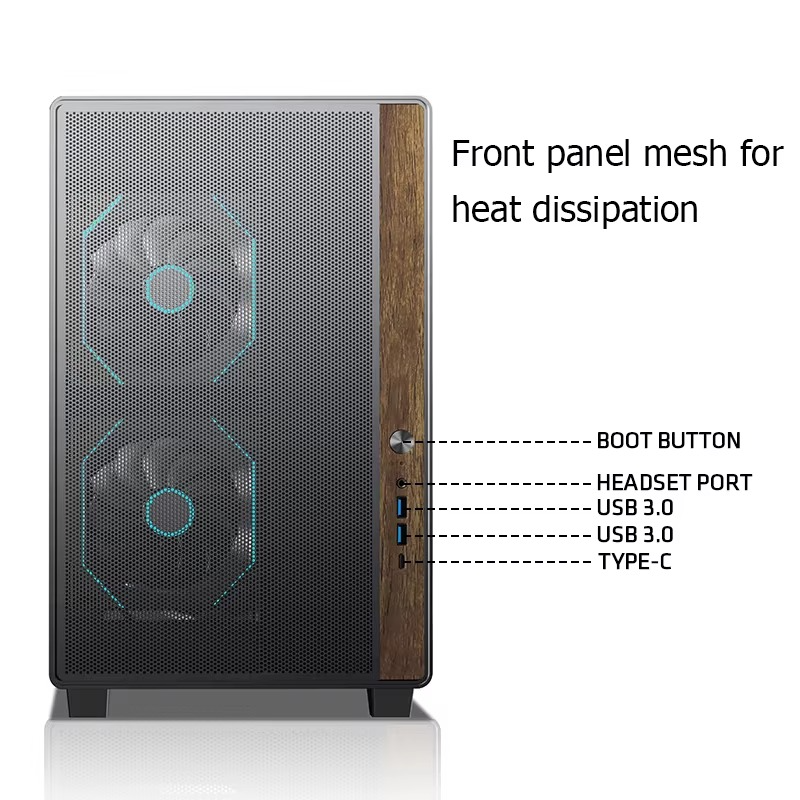 Black ATX Chassis Star Rail X Desktop Light Office Computer Case Gaming Case Type-C Walnut Edging Mesh Upmarket Business PC Case