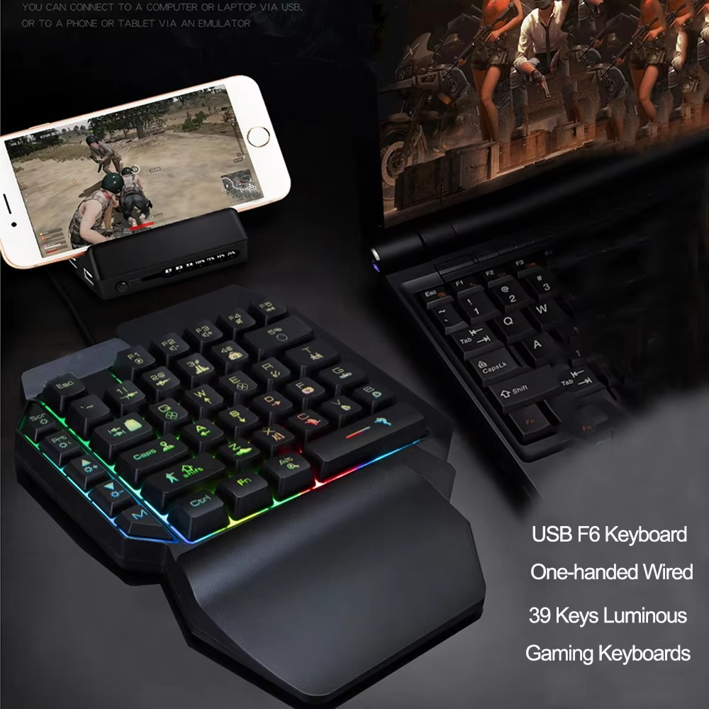 F6 USB Keyboard One-Handed Wired 39 Keys Luminous Gaming Keyboards For Tablet Colorful Ergonomics Gamer Keycap With Hand Rest