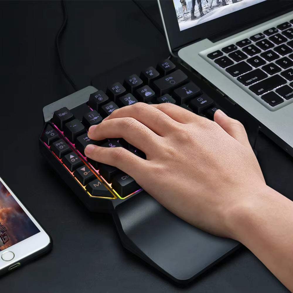 F6 USB Keyboard One-Handed Wired 39 Keys Luminous Gaming Keyboards For Tablet Colorful Ergonomics Gamer Keycap With Hand Rest