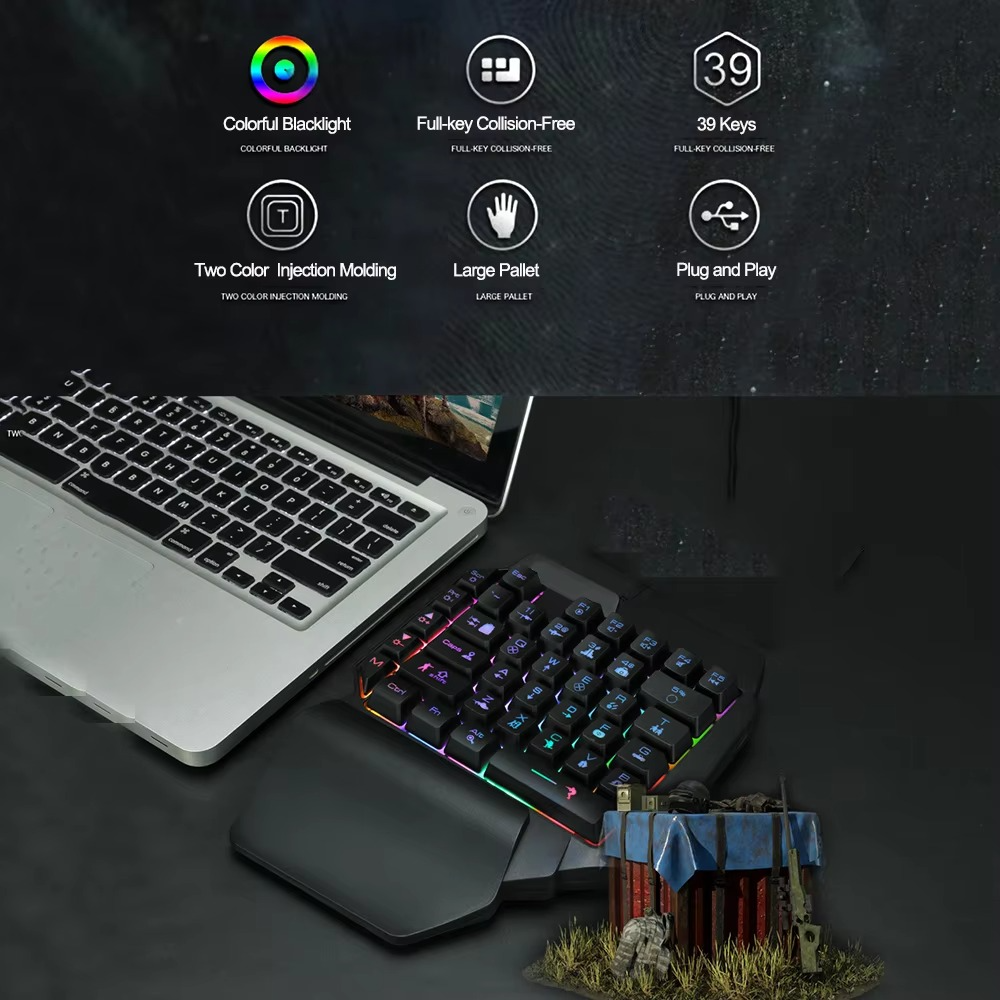 F6 USB Keyboard One-Handed Wired 39 Keys Luminous Gaming Keyboards For Tablet Colorful Ergonomics Gamer Keycap With Hand Rest