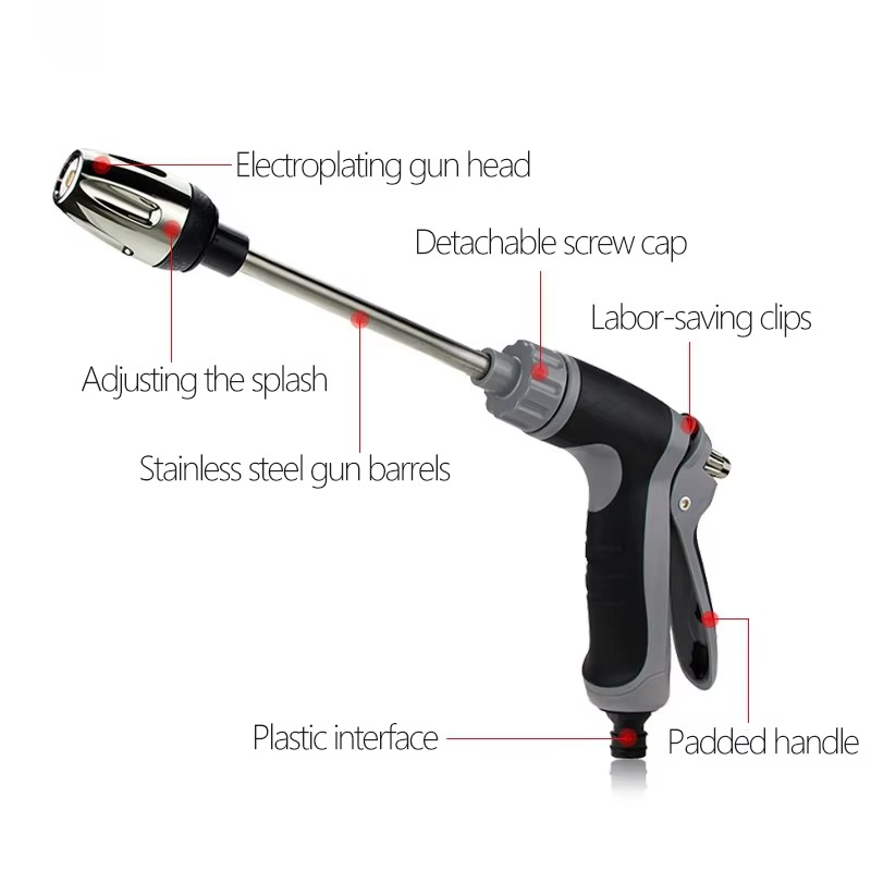 High-Pressure Car Wash Water Gun Household And Alloy Long Pole With Rubber Handle Watering Tools Metal Extension Wrapped