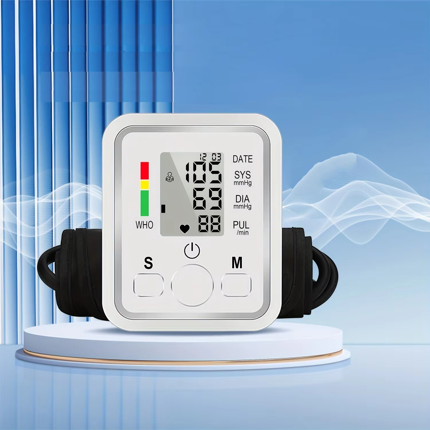Upper Arm Automatic Blood Pressure Monitor BP Sphygmomanometer Pressure Meter Tonometer for Measuring Arterial Pressur