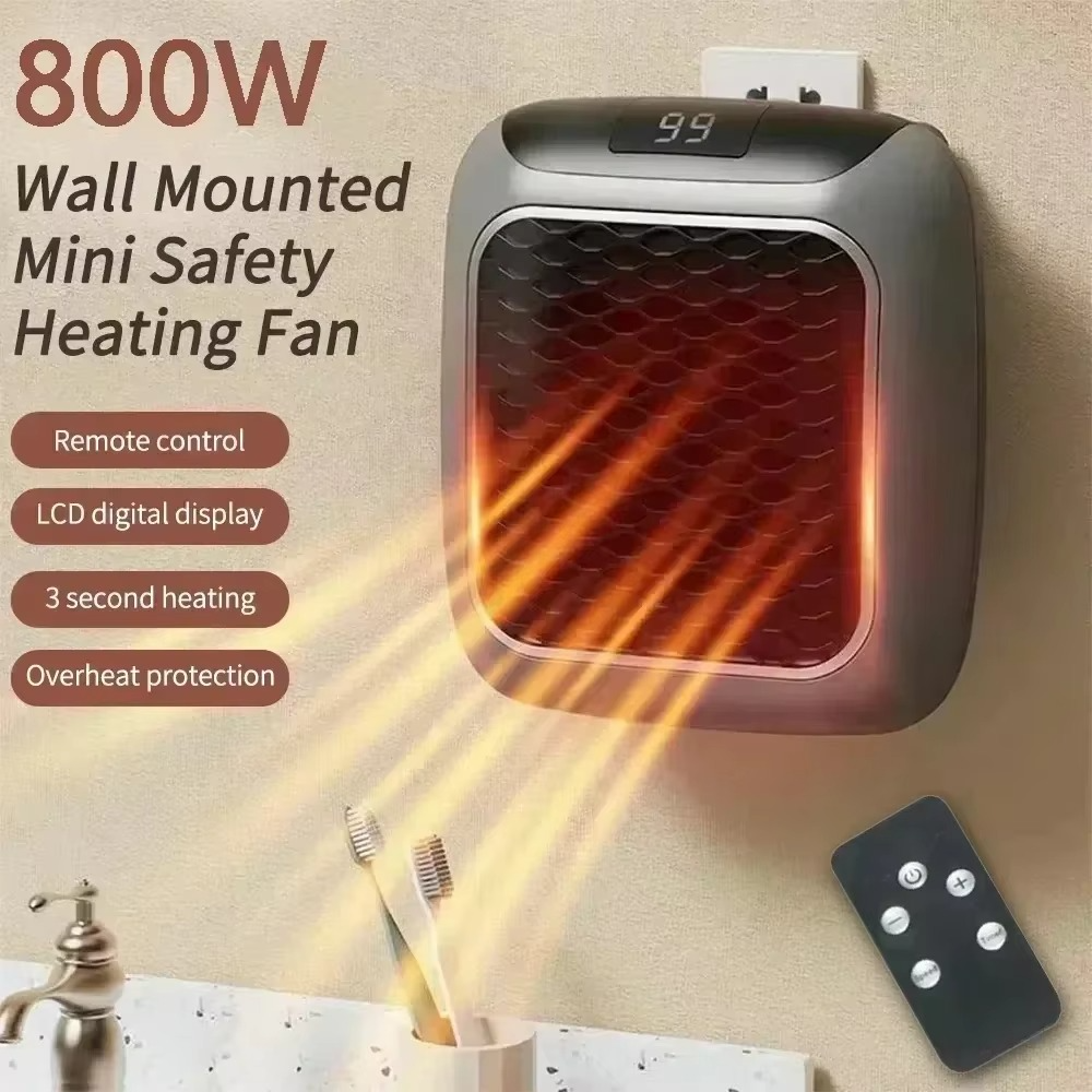 800W Mini Heater for Home – Small Bathroom Heating Fans, Wall Mounted PTC Ceramic Electric Heater with Remote Control