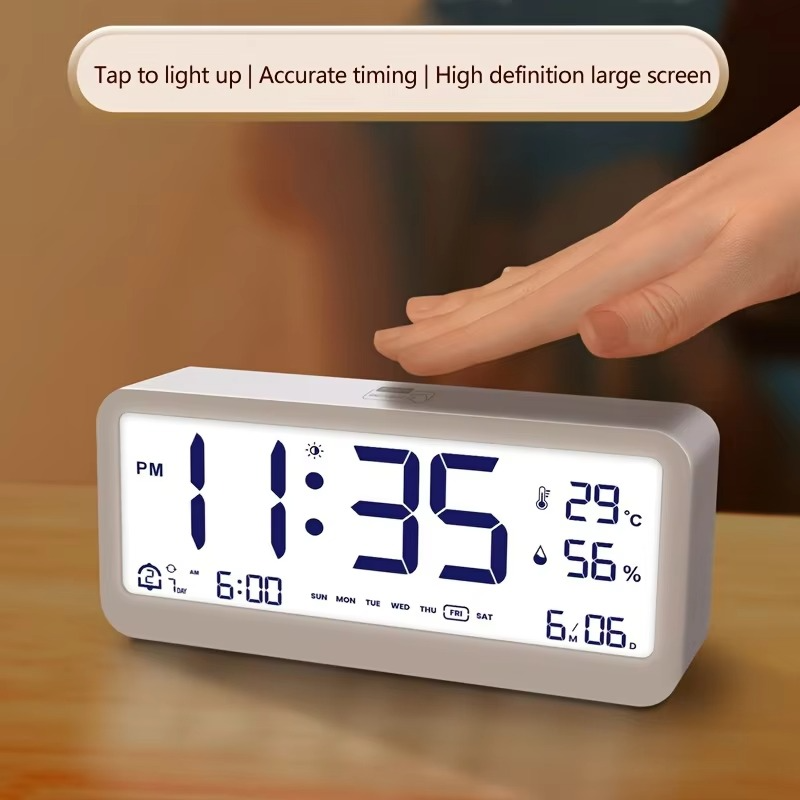 Multi-function Digital Clock LED Brightness Adjustable Temperature and Humidity Display Dual Mode Alarm Clock