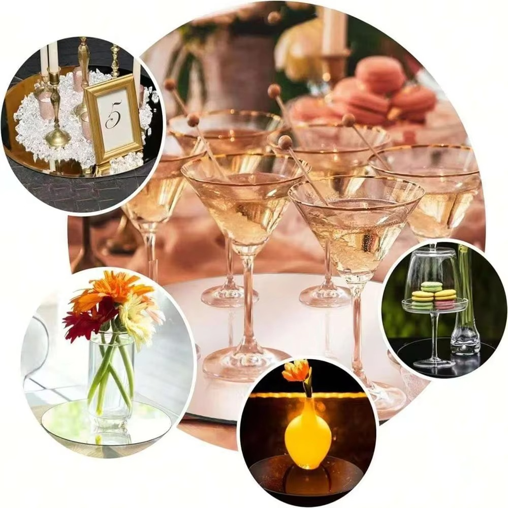 10PCS Acrylic round Mirrors 8 Inch Circle Candle Plates Wedding Table Centerpieces Wall Decor Mirror Trays for Events