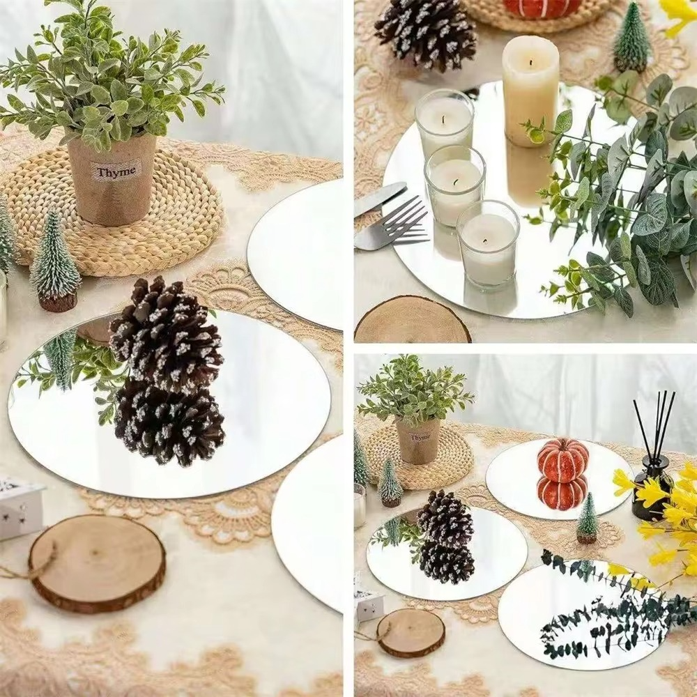 10PCS Acrylic round Mirrors 8 Inch Circle Candle Plates Wedding Table Centerpieces Wall Decor Mirror Trays for Events
