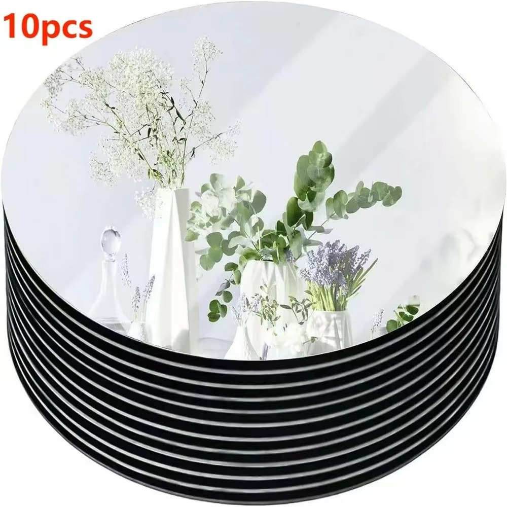 10PCS Acrylic round Mirrors 8 Inch Circle Candle Plates Wedding Table Centerpieces Wall Decor Mirror Trays for Events