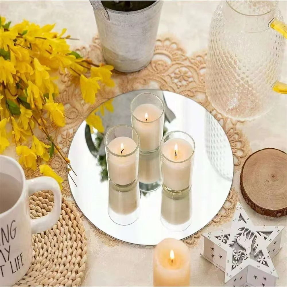 10PCS Acrylic round Mirrors 8 Inch Circle Candle Plates Wedding Table Centerpieces Wall Decor Mirror Trays for Events