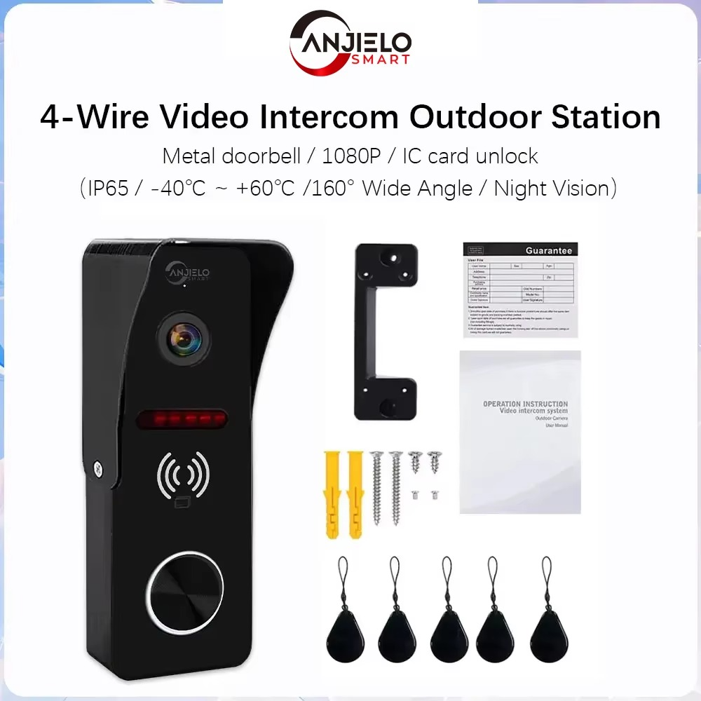Anjielo 1080P video, IP65 waterproof night vision, metal doorbell with IC card unlocking, intercom, outdoor unit,160° wide-angle